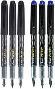 pilot varsity disposable fountain 6 pack combo, 3 black and 3 blue pens