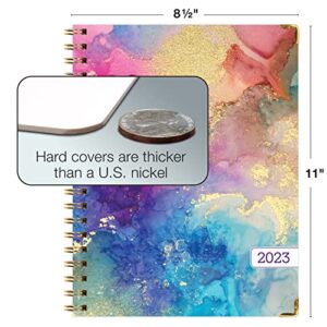 HARDCOVER 2023 Planner: (November 2022 Through December 2023) 8.5"x11" Daily Weekly Monthly Planner Yearly Agenda. Bookmark, Pocket Folder and Sticky Note Set (Rainbow Gold Marble)