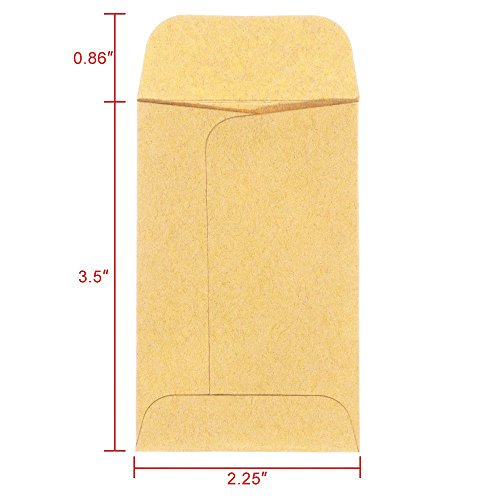 Acko #1 Coin and Small Parts Envelopes 2-1/4 x 3-1/2 Brown Kraft Envelopes with Gummed Flap for Home Office Garden 500pcs