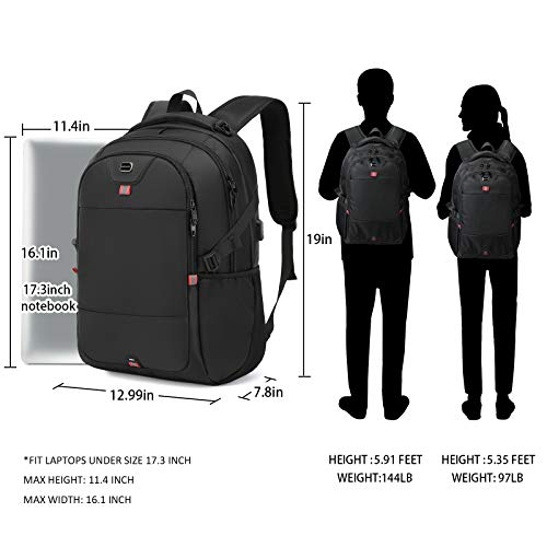 Laptop Backpack 17 Inch Water Resistant Backpacks Durable College Travel Daypack Anti Theft with USB Charging Port Best Gift for Men Women Boys Girls Students(17 Inch, Black)