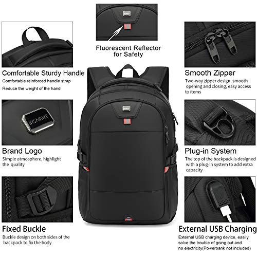 Laptop Backpack 17 Inch Water Resistant Backpacks Durable College Travel Daypack Anti Theft with USB Charging Port Best Gift for Men Women Boys Girls Students(17 Inch, Black)