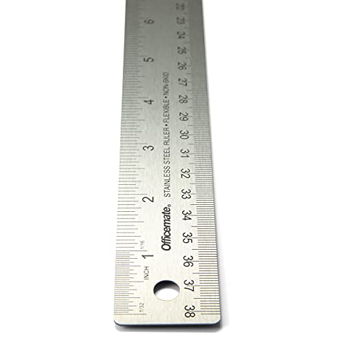 Officemate Classic Stainless Steel Metal Ruler, 15 inches with Metric Measurements, Silver, 15 L x 1.25 W (66612)