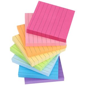 8 pack lined sticky notes 3×3 inches self-stick note pads with 8 assorted bright colors, 100 sheets/pad, super adhesive memo pads, easy to post notes for study, works, and daily life