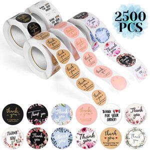 thank you stickers rolls, 2500pcs 1 inch thank you for supporting my small business envelope seals, 5 rolls 12 patterns small thank you stickers for wedding, birthday, party gift wrap bag