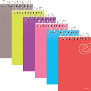 enday pocket notebook, small notebooks 3 x 5 top bound small spiral notebooks, memo pad for home office accessories, 75 sheets, mini notepad in pink, purple, green, blue, red, grey (6 pack)