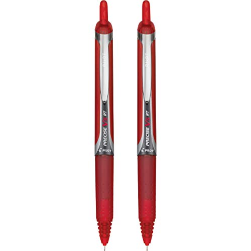 PILOT Precise V5 RT Refillable & Retractable Liquid Ink Rolling Ball Pens, Extra Fine Point (0.5mm) Red Ink, 2-Pack (26082)
