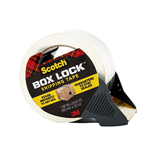 Scotch Box Lock Packaging Tape, 2 Rolls with 1 Refillable Dispenser, 1.88 in x 54.6 yd, Extreme Grip, Sticks Instantly to Any Box