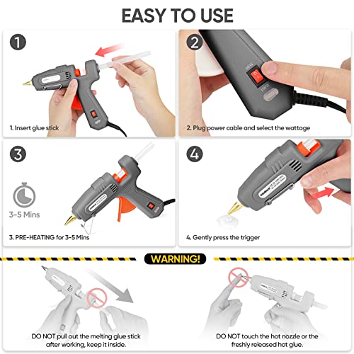 ROMECH Full Size Hot Glue Gun with 60/100W Dual Power and 21 Hot Glue Sticks (7/16"), Fast Preheating Heavy Duty Industrial Gluegun with Storage Case for Crafting, DIY and Repairs (Gray)