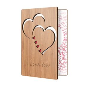 valentine’s day cards for her him, wood valentines cards for husband wife, anniversary card by heartspace, classic hearts design: wooden greeting cards, handmade made from sustainable bamboo, love card, valentines day gift, valentine card, valentine’s day