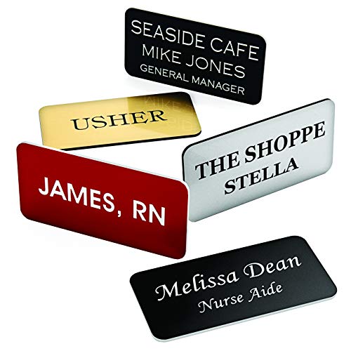 Providence Engraving Custom Name Badges with Pin Backing - Durable Personalized Acrylic Name Tag with 3 Lines of Custom Text and Pin Backing, 1.5" x 3"