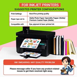 Premium Printable Vinyl Sticker Paper for Inkjet & Laser Printer - 34 Sheets Self-Adhesive Sheets Matte White Waterproof, Dries Quickly Vivid Colors, Holds Ink well- Tear Resistant