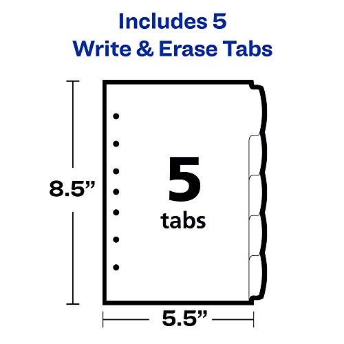 Avery 16180 Write & Erase Plastic Dividers, 5-Tab, 5 1/2 x 8 1/2