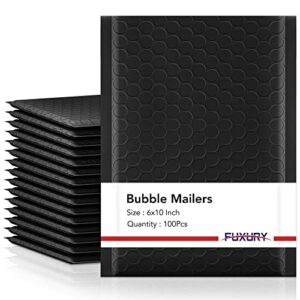 fuxury bubble mailers 6×10 inch 100 pack, black padded envelopes, self seal waterproof mailing envelopes bubble padded, shipping bags for mailing,packaging, small business, boutique, bulk #0
