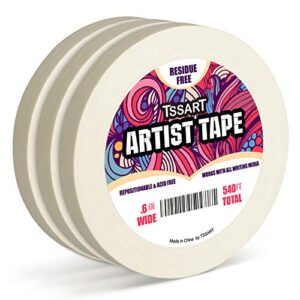 tssart 3 pack white artist tape – masking artists tape for drafting art watercolor painting canvas framing – acid free 0.6inch wide 540ft long total