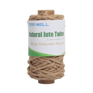 Tenn Well Strong Natural Jute Twine, 4mm Thick 66 Feet Long Jute String Rope Roll for Garden, Arts & Crafts, Home Decor, Packaging