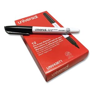 universal 43671 pen style dry erase marker, fine/bullet tip, black (pack of 12)