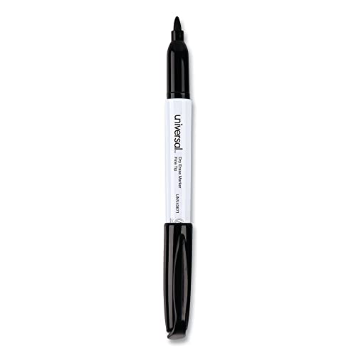 Universal 43671 Pen Style Dry Erase Marker, Fine/Bullet Tip, Black (Pack of 12)