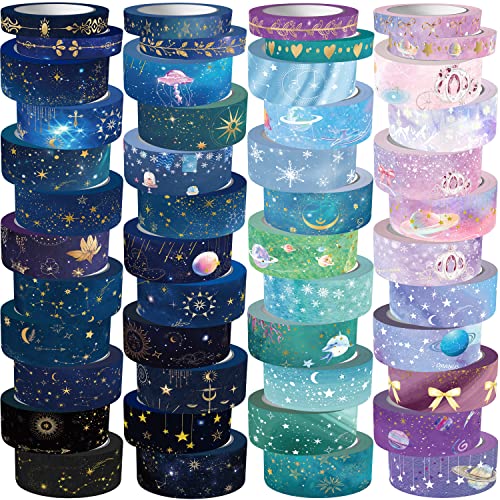 OHMZPERE 50 Rolls Washi Tape Set, Gold Foil Galaxy Washi Tape for Journaling,Scrapbooking Supplies. Design Upgrading Decor and Washi Tape for DIY Crafts, Gift Wrap, Party Decorations