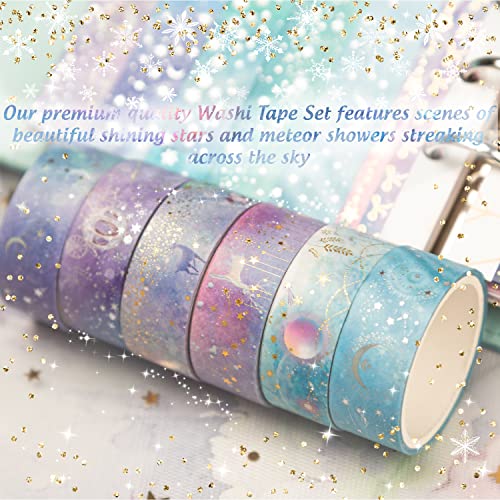 OHMZPERE 50 Rolls Washi Tape Set, Gold Foil Galaxy Washi Tape for Journaling,Scrapbooking Supplies. Design Upgrading Decor and Washi Tape for DIY Crafts, Gift Wrap, Party Decorations