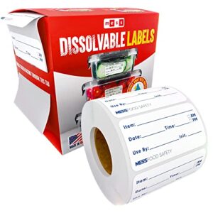 MESS Dissolvable Food Labels -200 Removable Food Container Labels - Blank Labels for Food Containers - Dissolvable Food Labels Stickers - Freezer Labels - Bottle Labels, Jars Food Storage Labels 1x2"