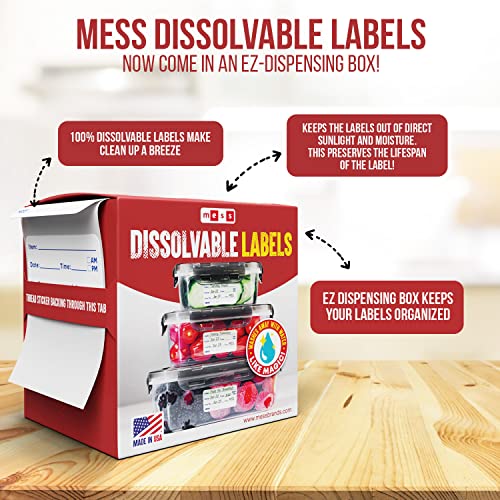 MESS Dissolvable Food Labels -200 Removable Food Container Labels - Blank Labels for Food Containers - Dissolvable Food Labels Stickers - Freezer Labels - Bottle Labels, Jars Food Storage Labels 1x2"