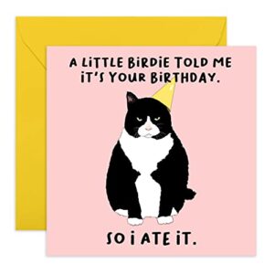 central 23 – funny birthday card – “a little birdie told me it’s your birthday so i ate it” – cat birthday card – comes with fun stickers