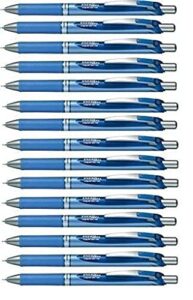 pentel energel deluxe rtx retractable liquid gel pen, 0.5mm, fine line, needle tip, blue ink/blue body, pack of 15