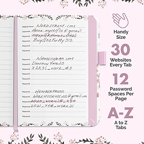 Simplified Floral Password Book with Alphabetical Tabs - Pocket Sized Internet Password Keeper – The Perfect Notebook w/Address Sections Saves All Your Passwords and Recently Placed Orders