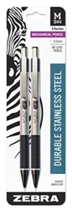 zebra pen m-301 mechanical pencil, stainless steel barrel, fine point, 0.5mm, black grip, 2-pack