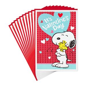hallmark peanuts valentines day cards pack, snoopy and woodstock (10 valentine’s day cards with envelopes)
