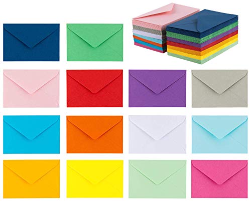 140 Mini Envelopes 14 Assorted Colors, Gift Card, Business Card Envelopes 4"x 2.7"