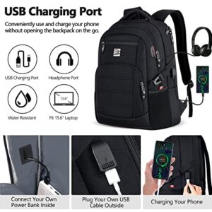 Bagsure Travel Laptop Backpack, Business Water Resistant Laptop Backpack with USB Charging Port, Durable Anti Theft College School Computer Bag for Men & Women Fits 15.6 Inch Notebook & Laptop
