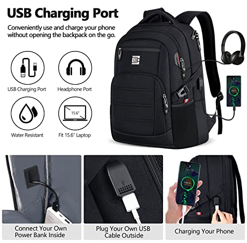 Bagsure Travel Laptop Backpack, Business Water Resistant Laptop Backpack with USB Charging Port, Durable Anti Theft College School Computer Bag for Men & Women Fits 15.6 Inch Notebook & Laptop