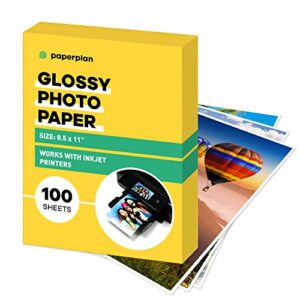 glossy photo paper for printer 8.5 x 11” (100 sheets, 200 gsm) – picture paper for printer – works with inkjet printer // paper plan