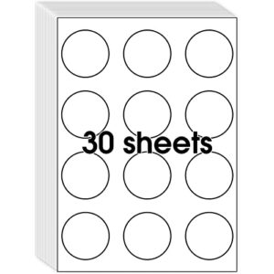 maxgear 2″ round sticker labels, template 22807, for inkjet or laser printer, matte white printable labels sheets, strong adhesive, dries quickly, holds ink well, 30 sheets, 360 labels