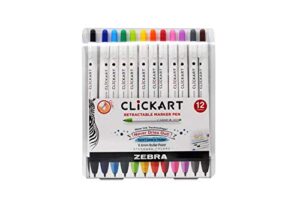 zebra pen click art retractable marker pen, fine point, 0.6mm, assorted colors, 12 pack