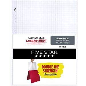 five star loose leaf paper, 3 hole punched, reinforced filler paper, graph ruled paper, 11″ x 8-1/2″, 100 sheets/pack (17012),white