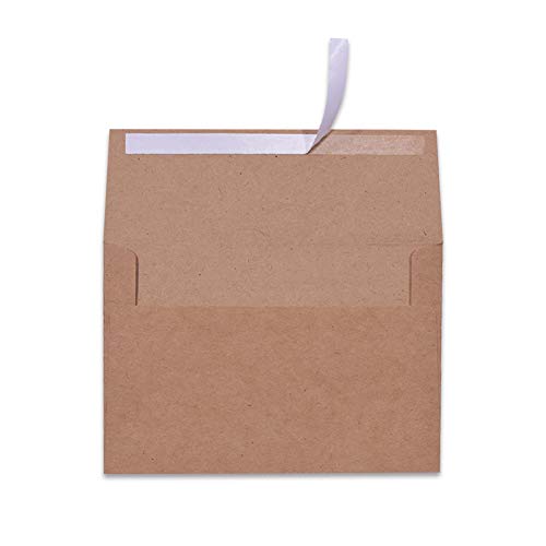 100 Pack A7 Brown Kraft Paper Invitation 5 x 7 Envelopes - Quick Self Seal For 5x7 Cards| Perfect for Weddings, Invitations, Baby Shower| Stationery For General, Office | 5.25 x 7.25 Inches