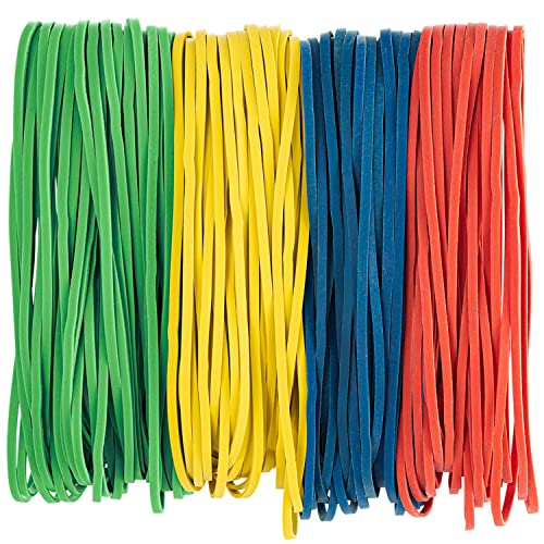 Bilinny Large Rubber Bands Heavy Duty 1/2 LB - Made in USA - 4 Assorted Colors included - Long Rubber Bands Office Supplies for Files - Home & Kitchen Use - 7x1/8 inches