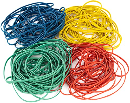 Bilinny Large Rubber Bands Heavy Duty 1/2 LB - Made in USA - 4 Assorted Colors included - Long Rubber Bands Office Supplies for Files - Home & Kitchen Use - 7x1/8 inches