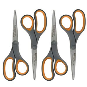 westcott titanium bonded scissors, soft handle, 8″, straight, gray/yellow, 4-pack