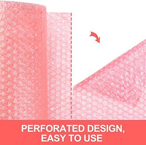 2 Pack of Mighty Gadget Bubble Cushioning Wrap Rolls, 12" x 72’ ft Total, Perforated Every 12" for Packaging, Shipping, Mailing with 30 Bonus Fragile Stickers Included (Pink)