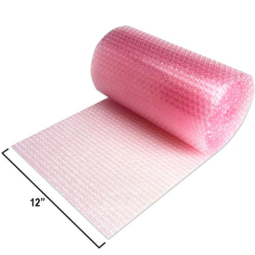 2 Pack of Mighty Gadget Bubble Cushioning Wrap Rolls, 12" x 72’ ft Total, Perforated Every 12" for Packaging, Shipping, Mailing with 30 Bonus Fragile Stickers Included (Pink)