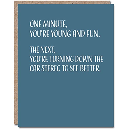 Funny Birthday Cards For Men and Women, Happy Birthday Card For Him Or Her, Single 4.25 X 5.5 Greeting Card With Envelope, Blank Inside, One Minute, You're Young And Fun, Modern Wit