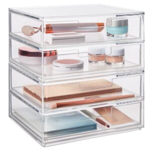 stori chloe stackable clear double organizer drawers | 2 piece set | organize cosmetics and beauty supplies | made in usa