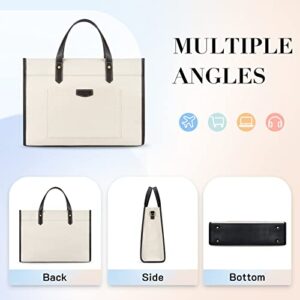 Missnine Laptop Tote Bag Canvas Laptop Bag 15.6 inch Work Shoulder Bags Casual Briefcase Handbag for Travel, Office, School