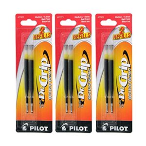 pilot dr. grip center of gravity ballpoint pen refills, medium point, black ink, 3 packs of 2 refills (6 refills total)