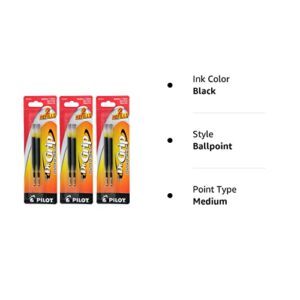 Pilot Dr. Grip Center of Gravity Ballpoint Pen Refills, Medium Point, Black Ink, 3 Packs of 2 Refills (6 Refills Total)