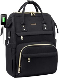 lovevook laptop backpack women teacher backpack nurse bags, 15.6 inch womens work backpack purse waterproof anti-theft travel back pack with usb charging port (black)