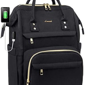LOVEVOOK Laptop Backpack Women Teacher Backpack Nurse Bags, 15.6 Inch Womens Work Backpack Purse Waterproof Anti-theft Travel Back Pack with USB Charging Port (Black)